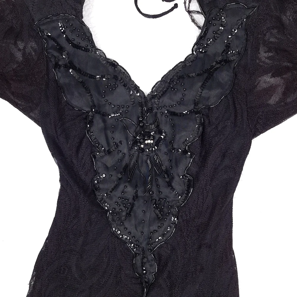 Karen Okada David Howard Climax vintage beaded lace midi dress witchy black - Picture 3 of 12